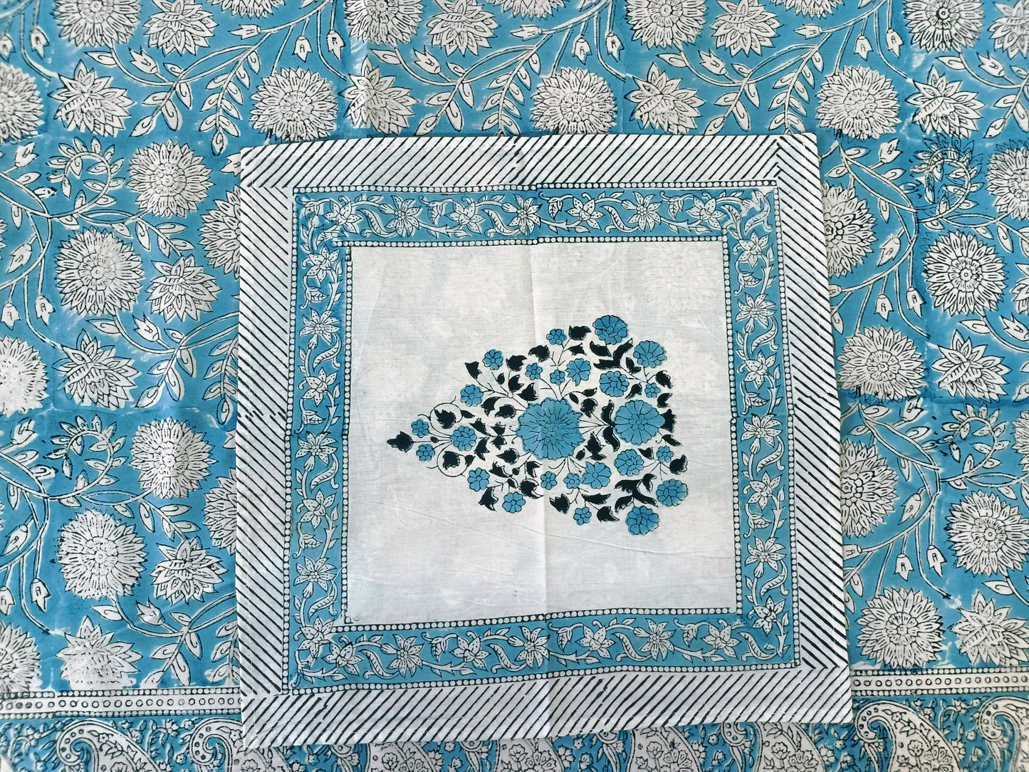 Indian Hand Block Traditional Printed Tablecloth Handmade Cotton Floral 6 Seater Tabletop Decorative for Dinning Table 60 * 90 Inches with Nepkins