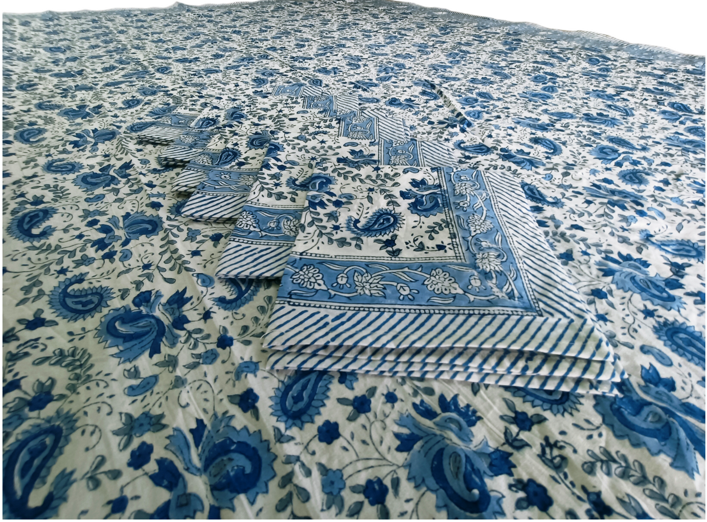 Indian Hand Block Traditional Printed Tablecloth Handmade Cotton Floral 6 Seater Tabletop Decorative for Dinning Table 60 * 90 Inches with Nepkins
