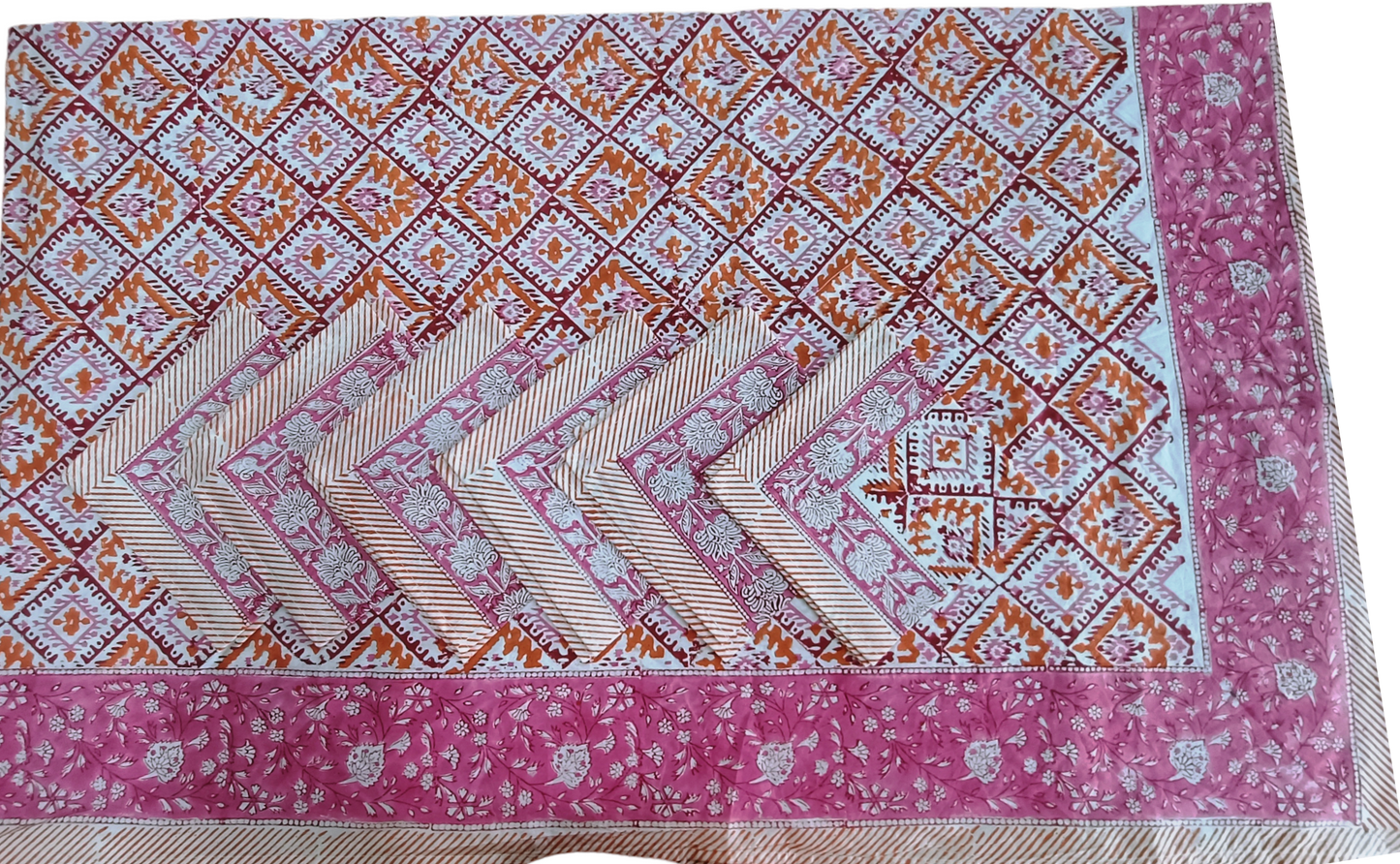 Indian Hand Block Traditional Printed Tablecloth Handmade Cotton Floral 6 Seater Tabletop Decorative for Dinning Table 60 * 90 Inches with Nepkins