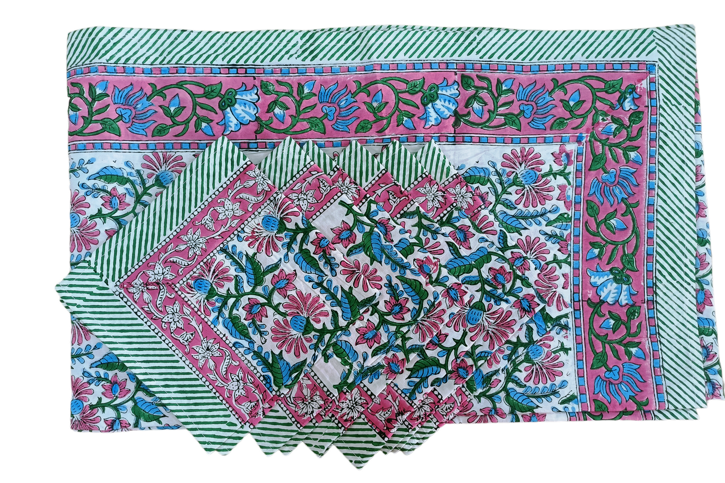Indian Hand Block Traditional Printed Tablecloth Handmade Cotton Floral 6 Seater Tabletop Decorative for Dinning Table 60 * 90 Inches with Nepkins