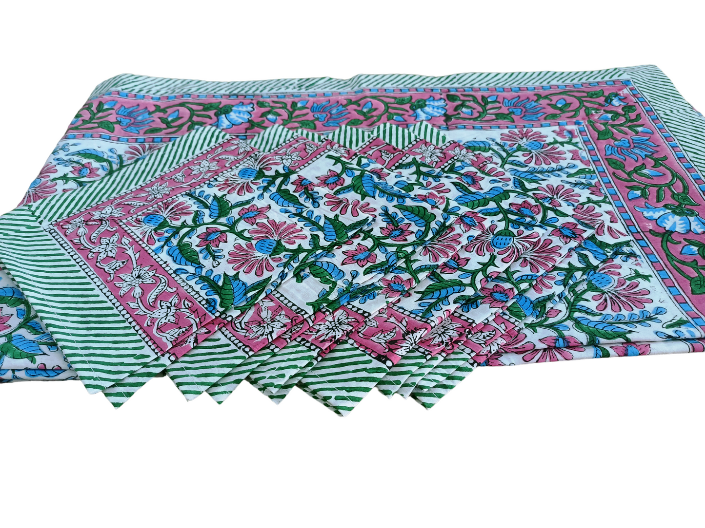 Indian Hand Block Traditional Printed Tablecloth Handmade Cotton Floral 6 Seater Tabletop Decorative for Dinning Table 60 * 90 Inches with Nepkins