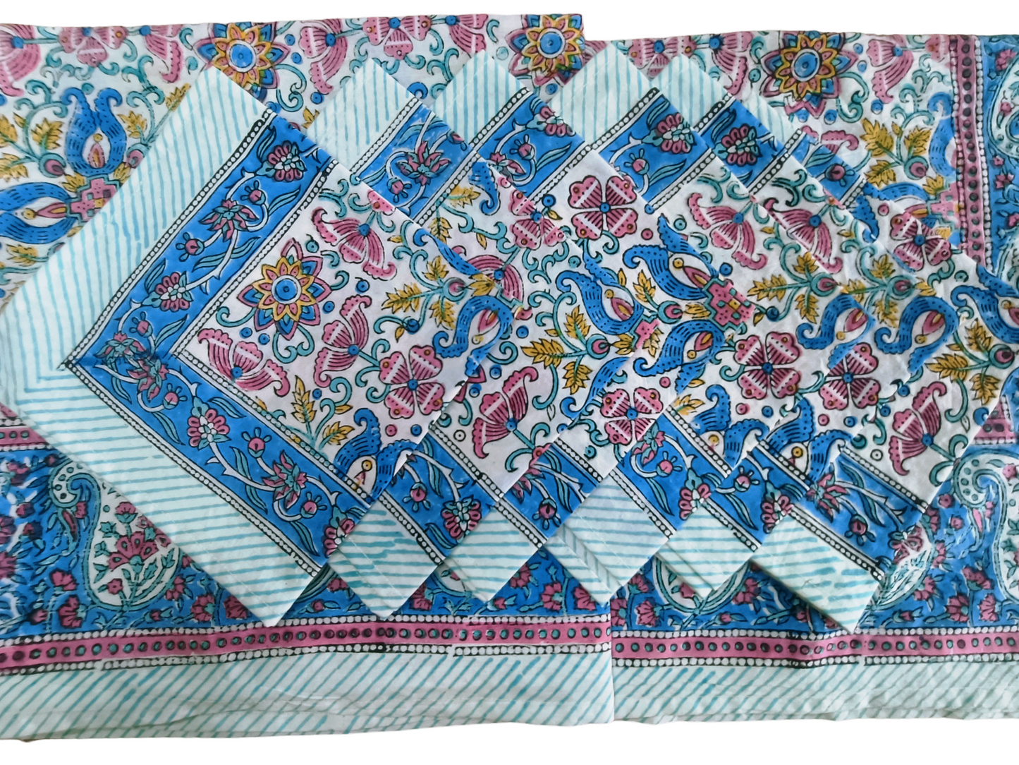 Indian Hand Block Traditional Printed Tablecloth Handmade Cotton Floral 6 Seater Tabletop Decorative for Dinning Table 60 * 90 Inches with Nepkins