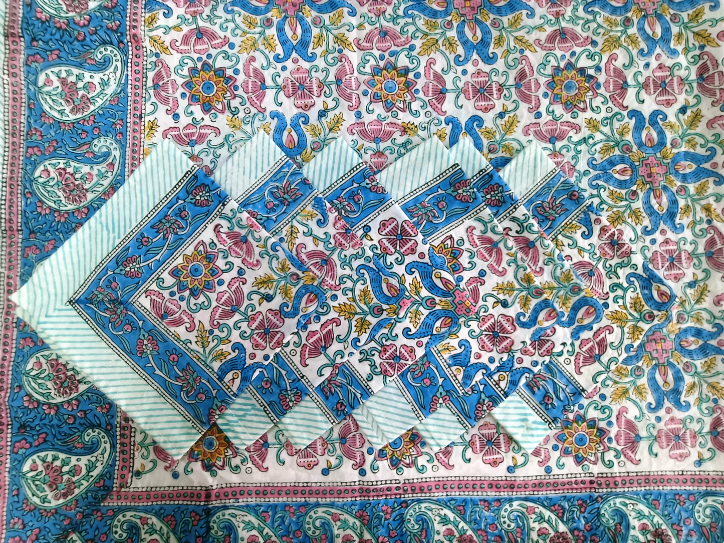 Indian Hand Block Traditional Printed Tablecloth Handmade Cotton Floral 6 Seater Tabletop Decorative for Dinning Table 60 * 90 Inches with Nepkins