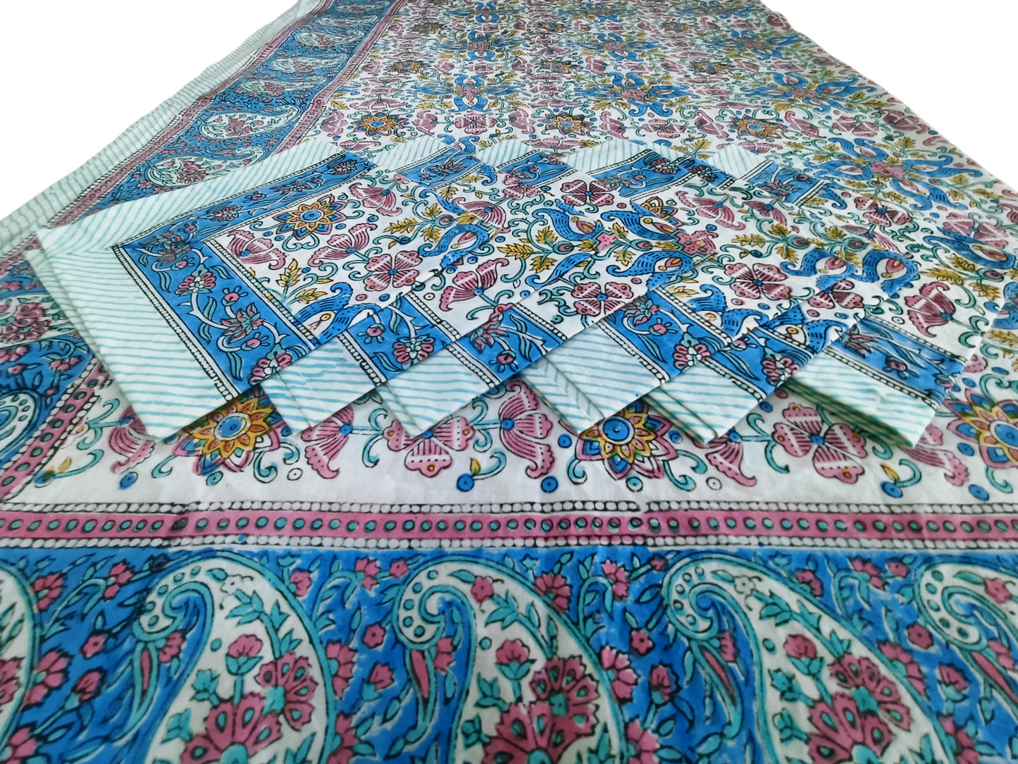 Indian Hand Block Traditional Printed Tablecloth Handmade Cotton Floral 6 Seater Tabletop Decorative for Dinning Table 60 * 90 Inches with Nepkins