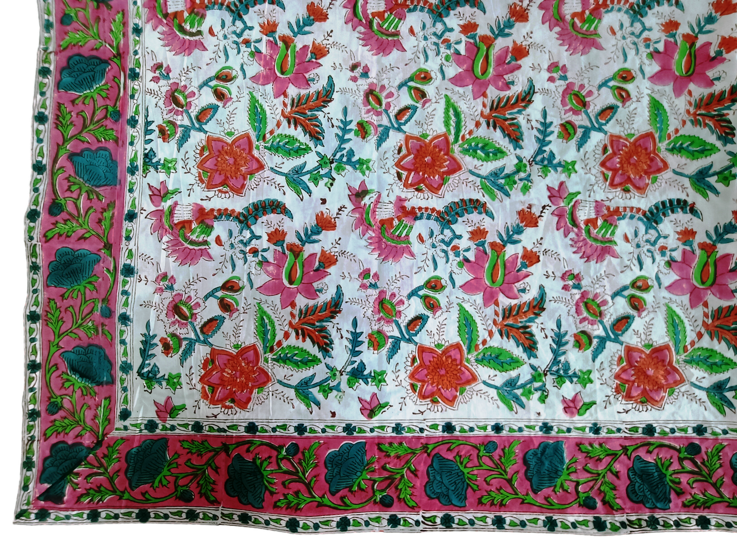Indian Hand Block Traditional Printed Tablecloth Handmade Cotton Floral 6 Seater Tabletop Decorative for Dinning Table 60 * 90 Inches with Nepkins