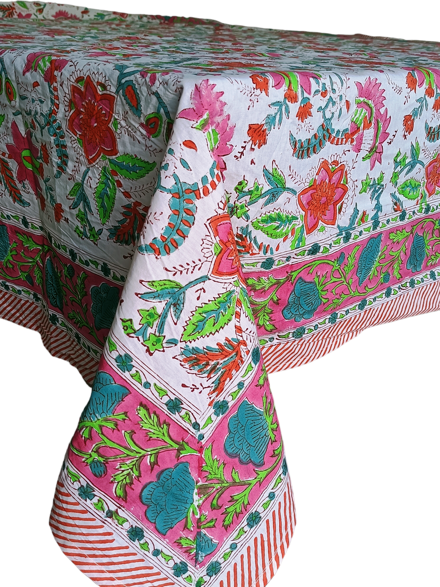 Indian Hand Block Traditional Printed Tablecloth Handmade Cotton Floral 6 Seater Tabletop Decorative for Dinning Table 60 * 90 Inches with Nepkins