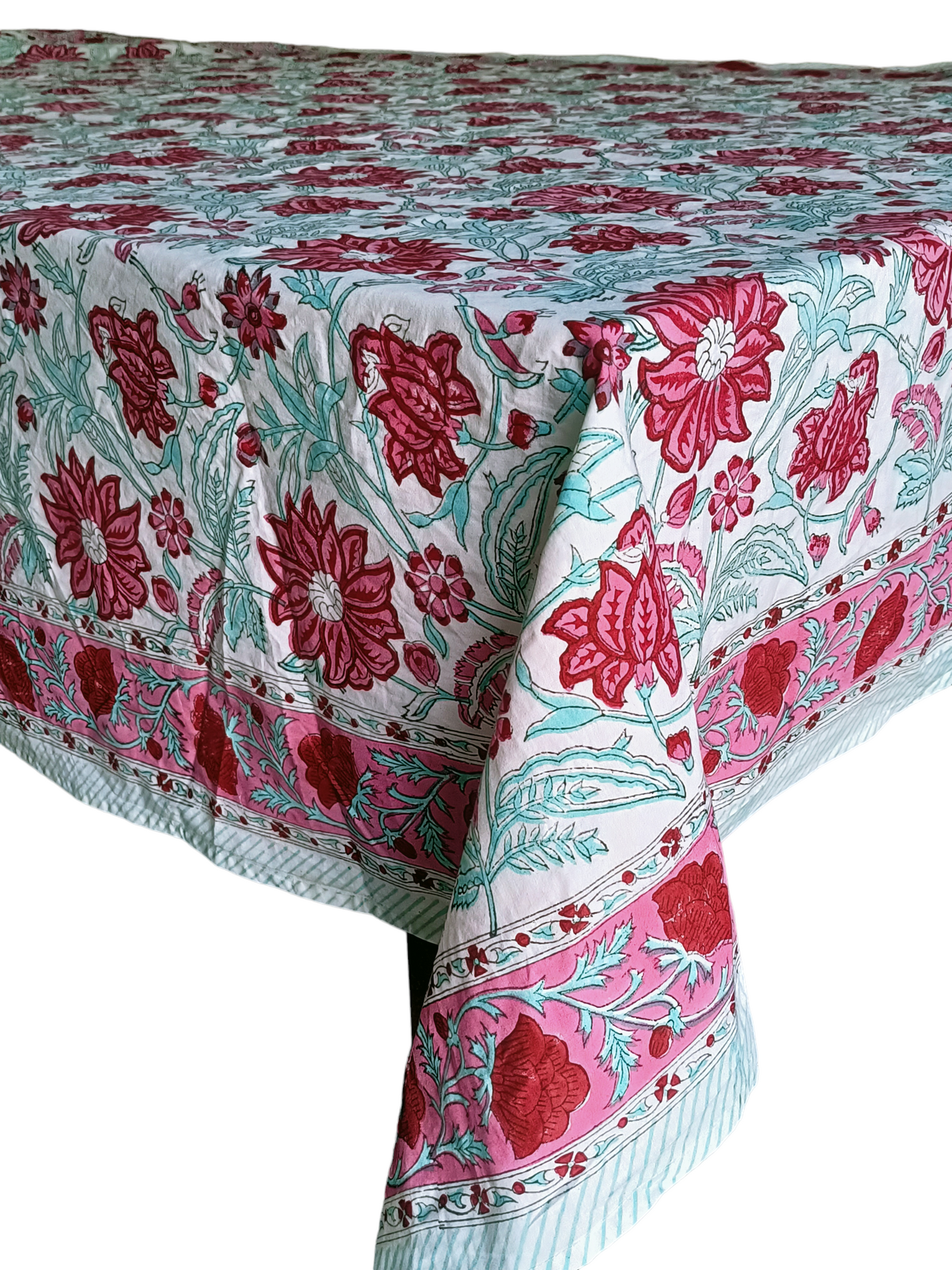 Indian Hand Block Traditional Printed Tablecloth Handmade Cotton Floral 6 Seater Tabletop Decorative for Dinning Table 60 * 90 Inches with Nepkins