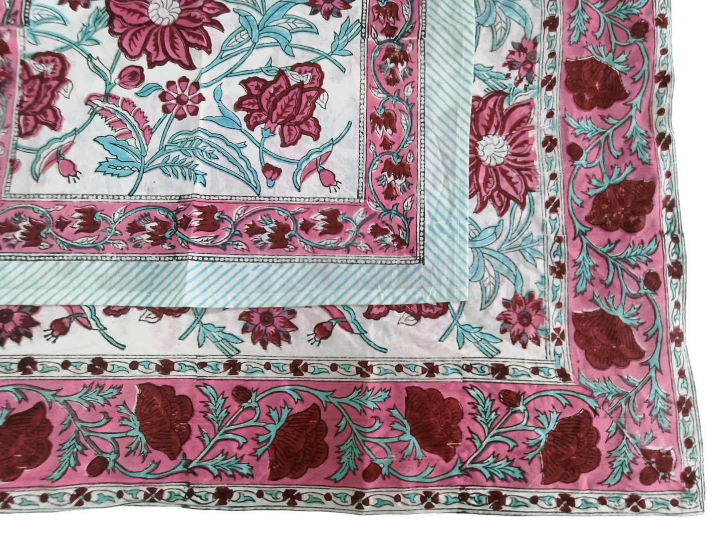 Indian Hand Block Traditional Printed Tablecloth Handmade Cotton Floral 6 Seater Tabletop Decorative for Dinning Table 60 * 90 Inches with Nepkins