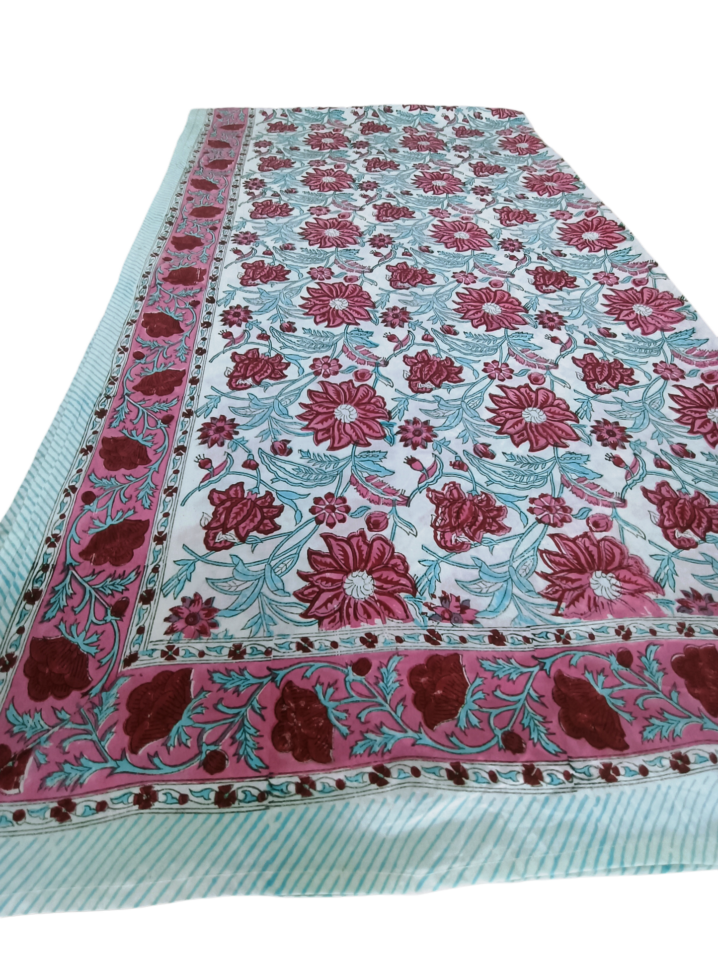 Indian Hand Block Traditional Printed Tablecloth Handmade Cotton Floral 6 Seater Tabletop Decorative for Dinning Table 60 * 90 Inches with Nepkins