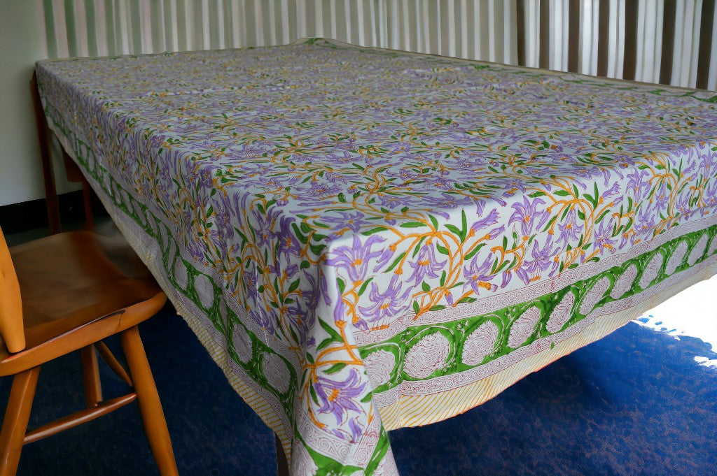 Indian Hand Block Traditional Printed Tablecloth Handmade Cotton Floral 6 Seater Tabletop Decorative for Dinning Table 60 * 90 Inches with Nepkins