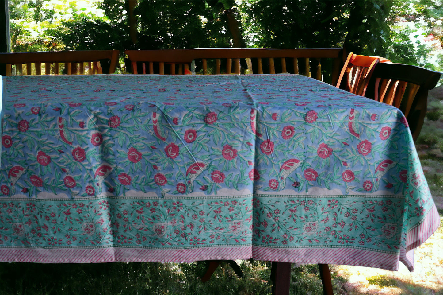 Indian Hand Block Traditional Printed Tablecloth Handmade Cotton Floral 6 Seater Tabletop Decorative for Dinning Table 60 * 90 Inches with Nepkins