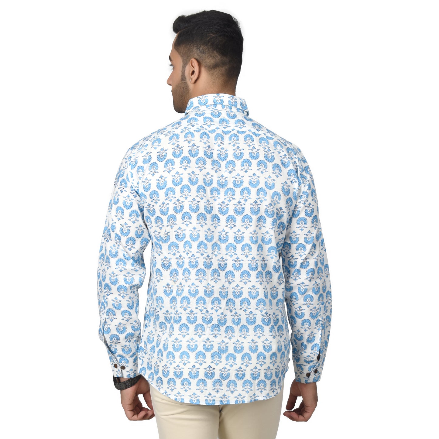 Men's Cotton Shirt Slim Fit Full Sleeves Traditional Block Printed Button Down Skin Friendly Cotton fabric Shirt