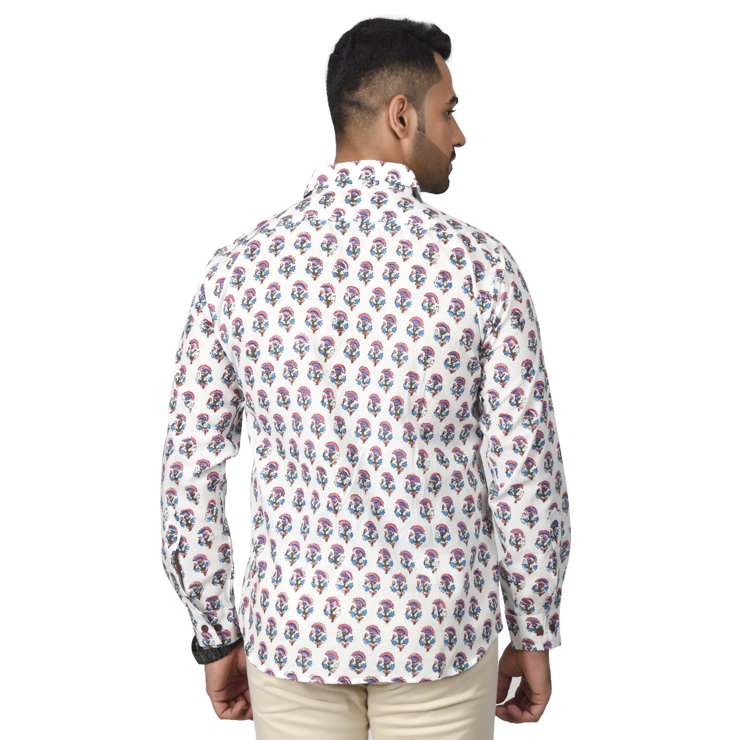 Men's Cotton Shirt Slim Fit Full Sleeves Traditional Block Printed Button Down Skin Friendly Cotton fabric Shirt