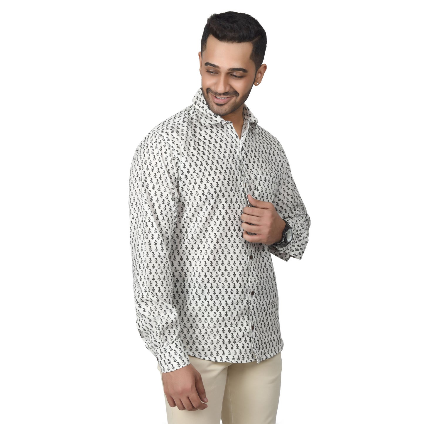 Men's Cotton Shirt Slim Fit Full Sleeves Traditional Block Printed Button Down Skin Friendly Cotton fabric Shirt