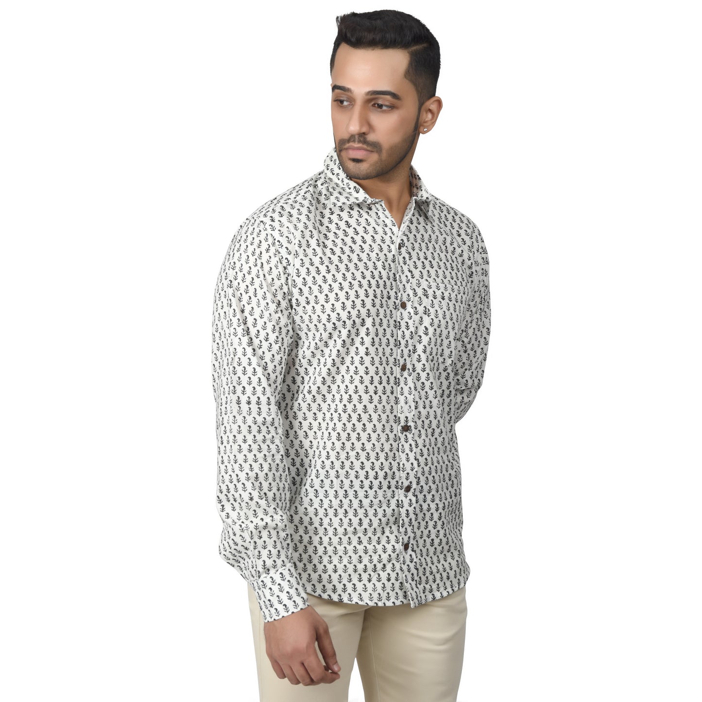 Men's Cotton Shirt Slim Fit Full Sleeves Traditional Block Printed Button Down Skin Friendly Cotton fabric Shirt