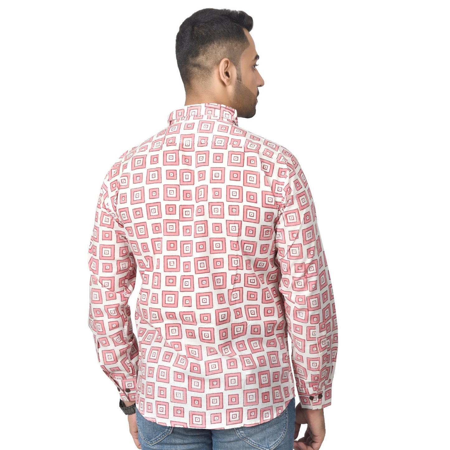 Men's Cotton Shirt Slim Fit Full Sleeves Traditional Block Printed Button Down Skin Friendly Cotton fabric Shirt