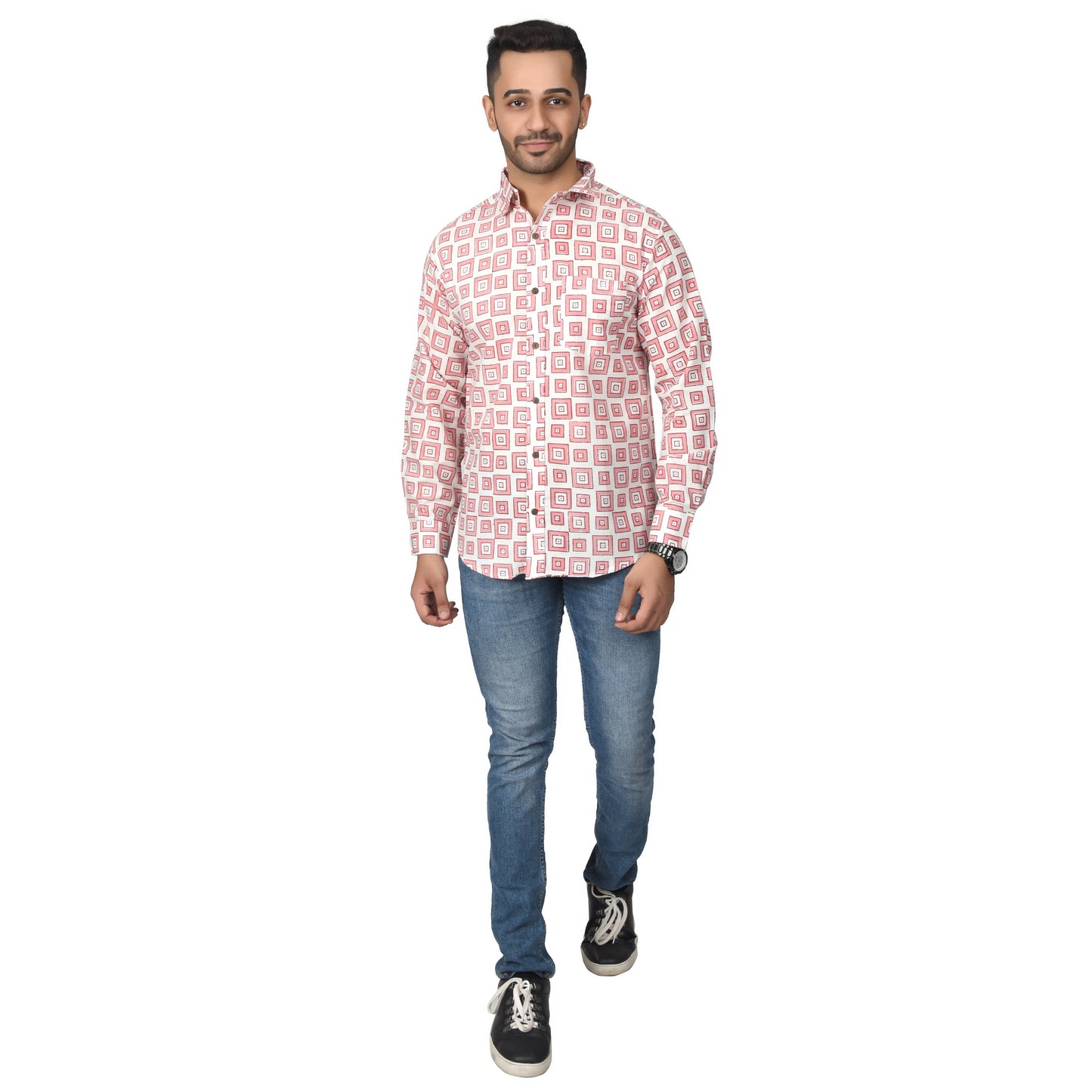 Men's Cotton Shirt Slim Fit Full Sleeves Traditional Block Printed Button Down Skin Friendly Cotton fabric Shirt