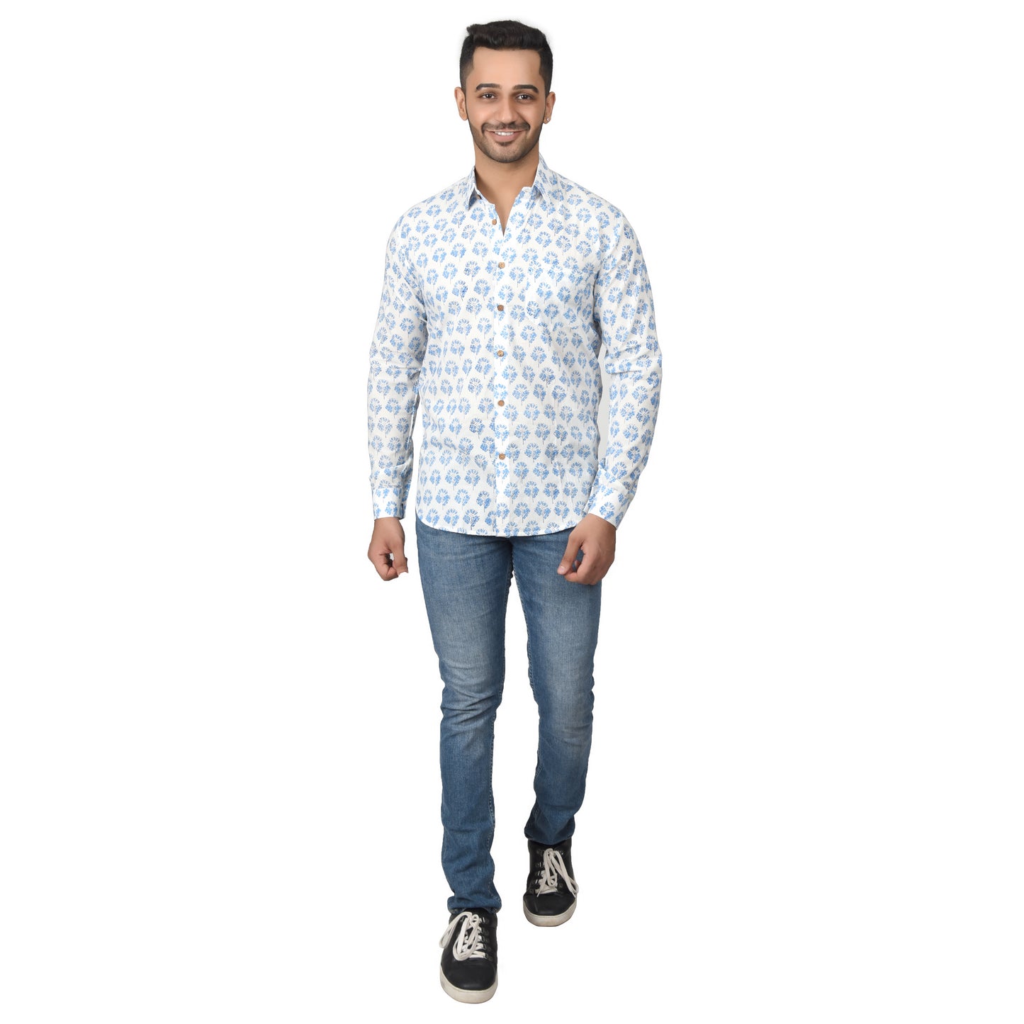 Men's Cotton Shirt Slim Fit Full Sleeves Traditional Block Printed Button Down Skin Friendly Cotton fabric Shirt