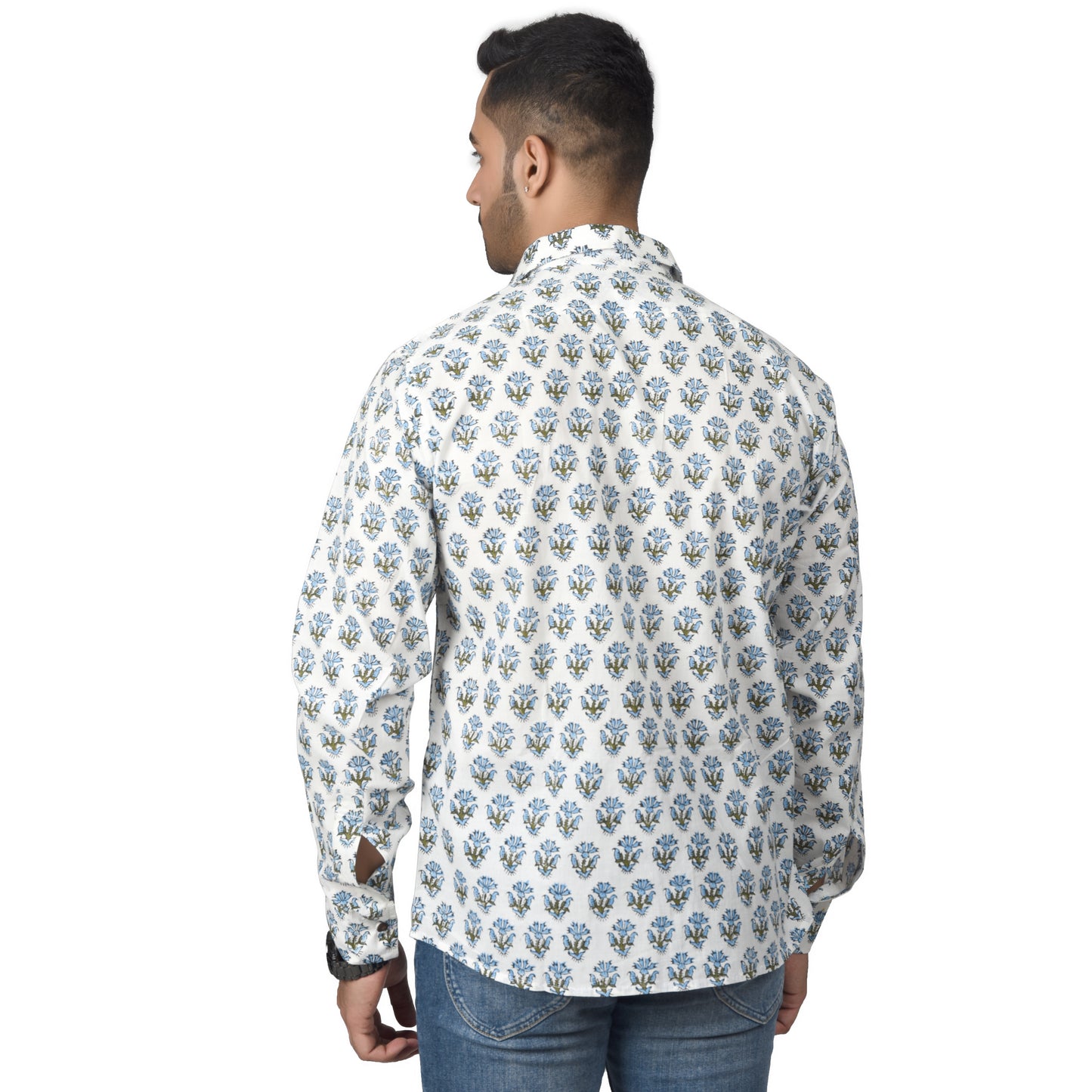 Men's Cotton Shirt Slim Fit Full Sleeves Traditional Block Printed Button Down Skin Friendly Cotton fabric Shirt