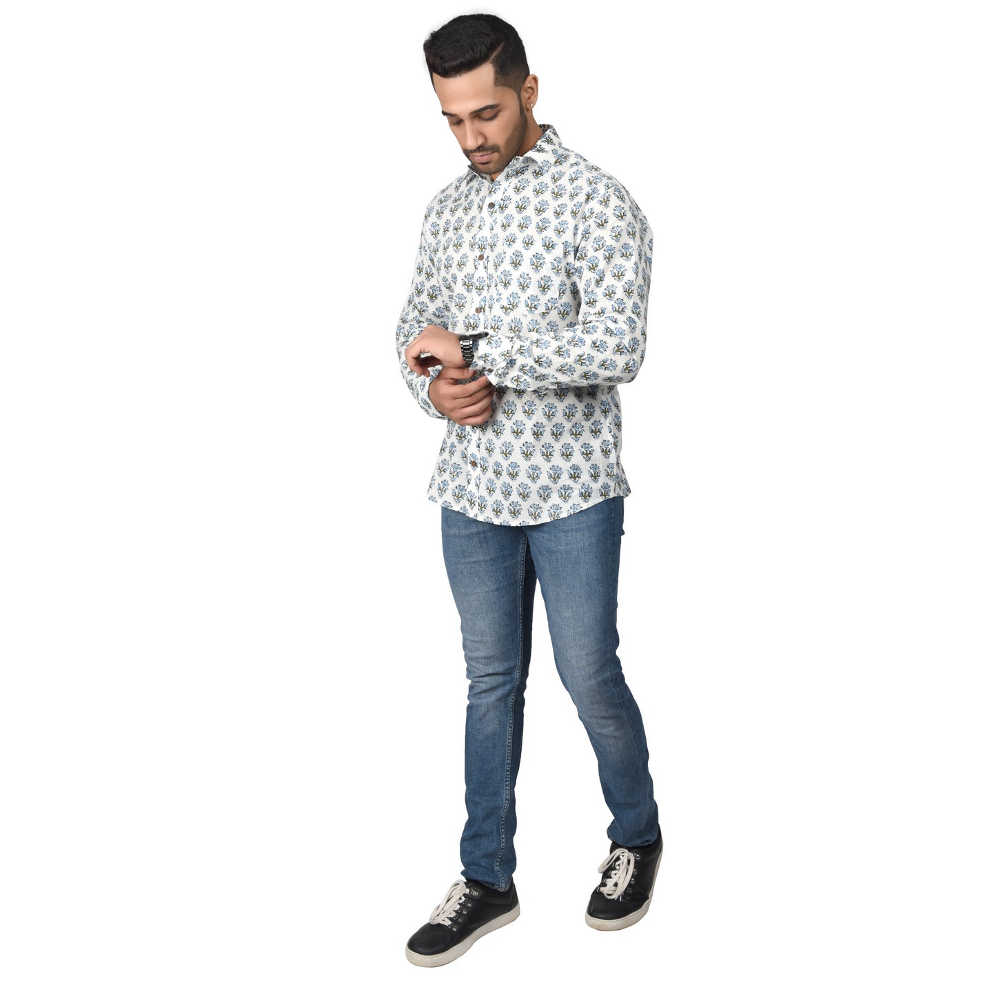 Men's Cotton Shirt Slim Fit Full Sleeves Traditional Block Printed Button Down Skin Friendly Cotton fabric Shirt