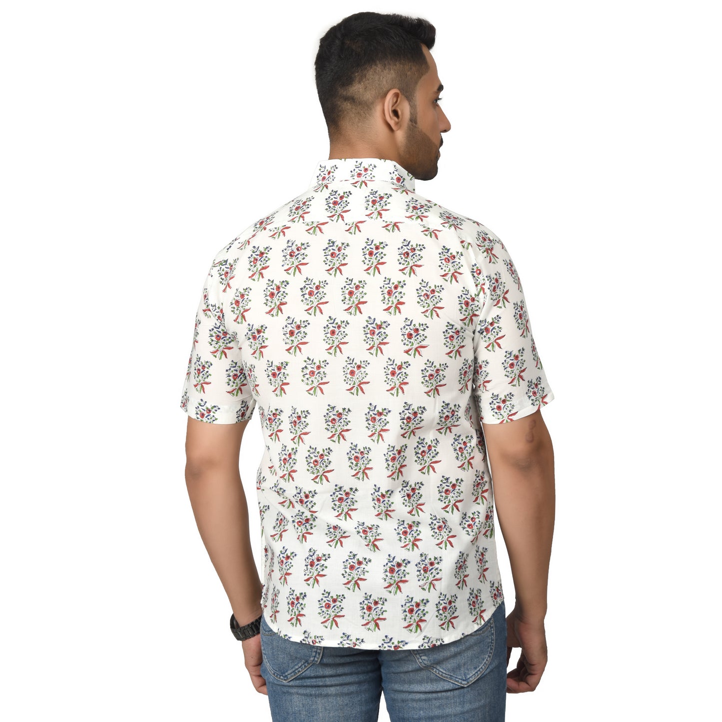 Men's Cotton Half Shirt Slim Fit Half Sleeves Traditional Block Printed Button Down Skin Friendly Cotton fabric Half Shirt