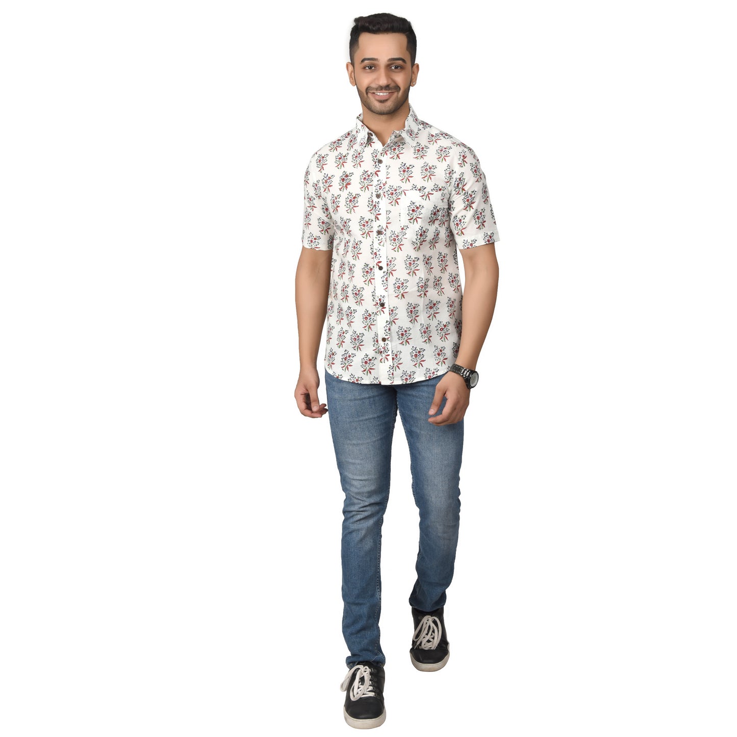 Men's Cotton Half Shirt Slim Fit Half Sleeves Traditional Block Printed Button Down Skin Friendly Cotton fabric Half Shirt