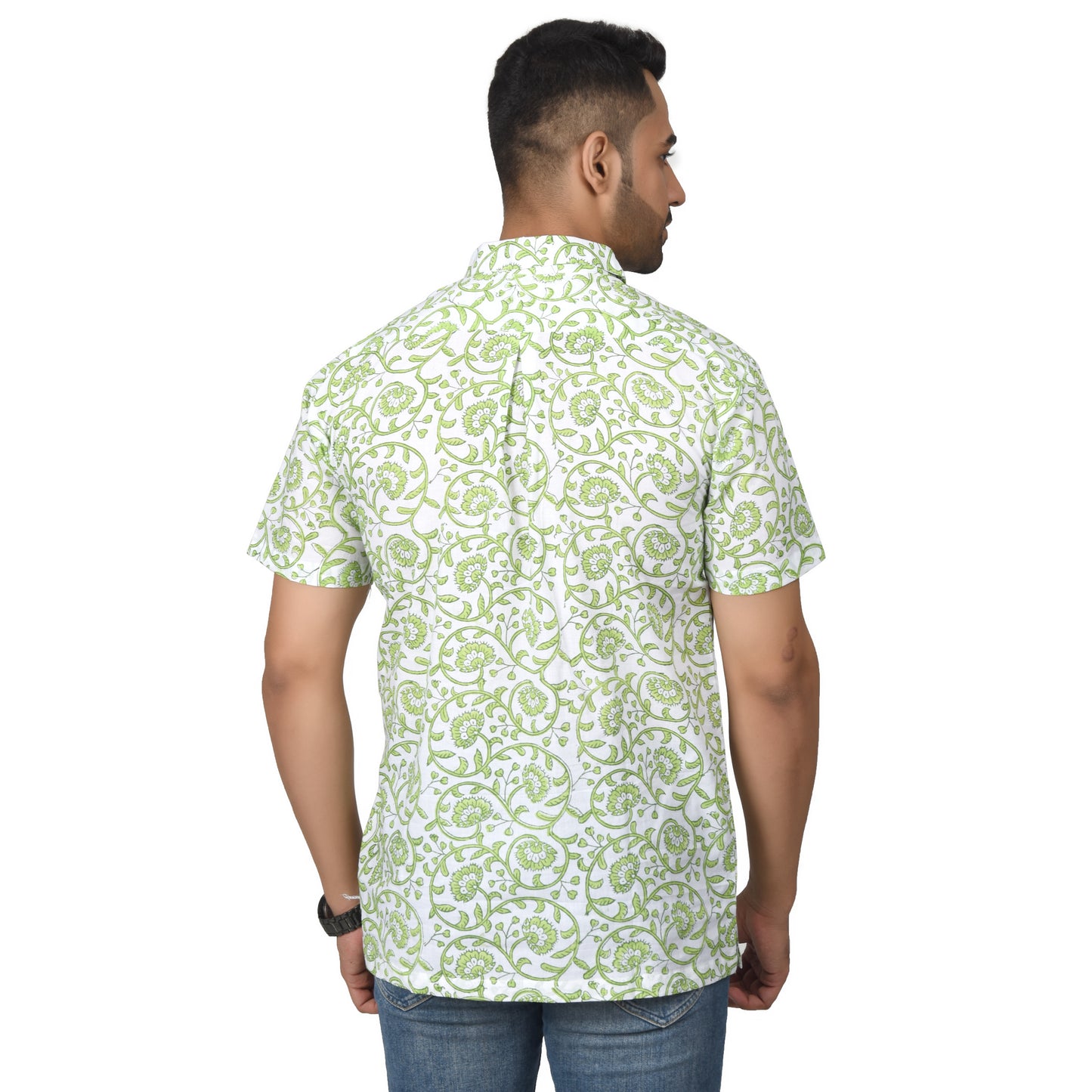 Men's Cotton Half Shirt Slim Fit Half Sleeves Traditional Block Printed Button Down Skin Friendly Cotton fabric Half Shirt
