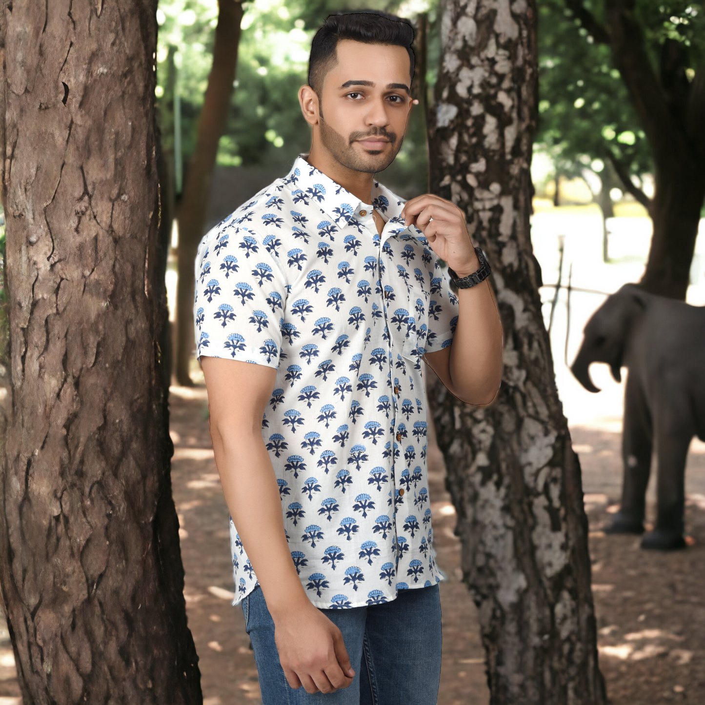 Men's Cotton Half Shirt Slim Fit Half Sleeves Traditional Block Printed Button Down Skin Friendly Cotton fabric Half Shirt