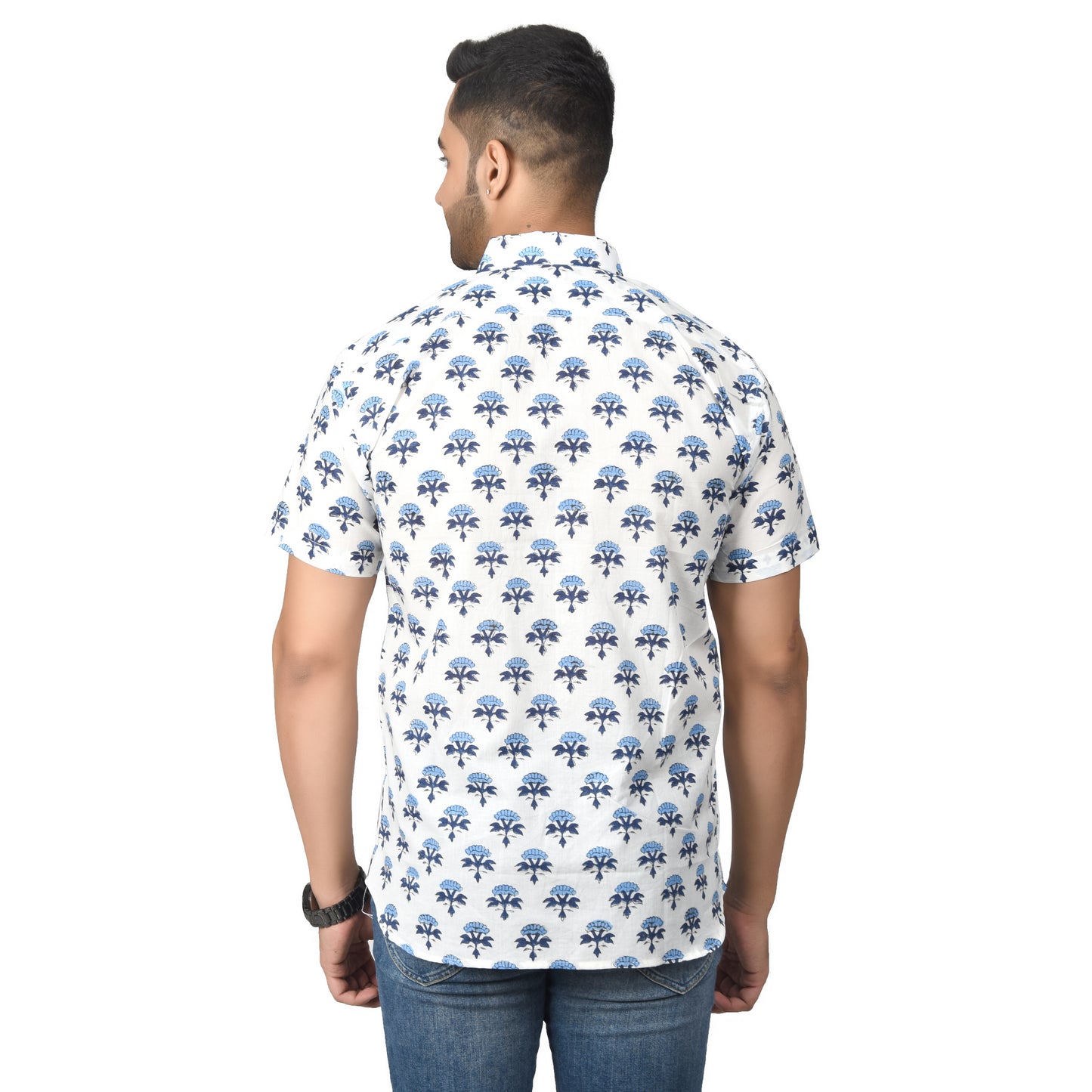 Men's Cotton Half Shirt Slim Fit Half Sleeves Traditional Block Printed Button Down Skin Friendly Cotton fabric Half Shirt