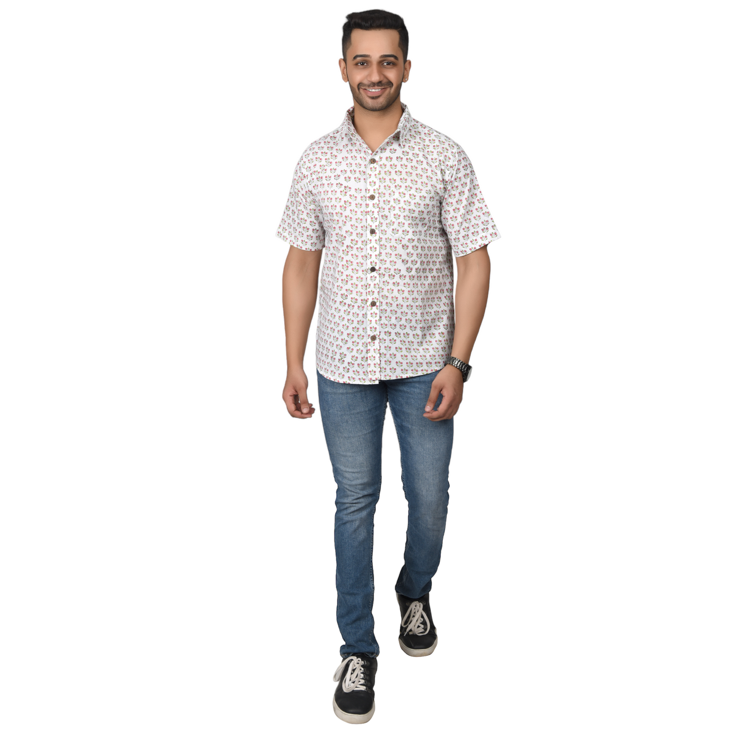 Men's Cotton Half Shirt Slim Fit Half Sleeves Traditional Block Printed Button Down Skin Friendly Cotton fabric Half Shirt