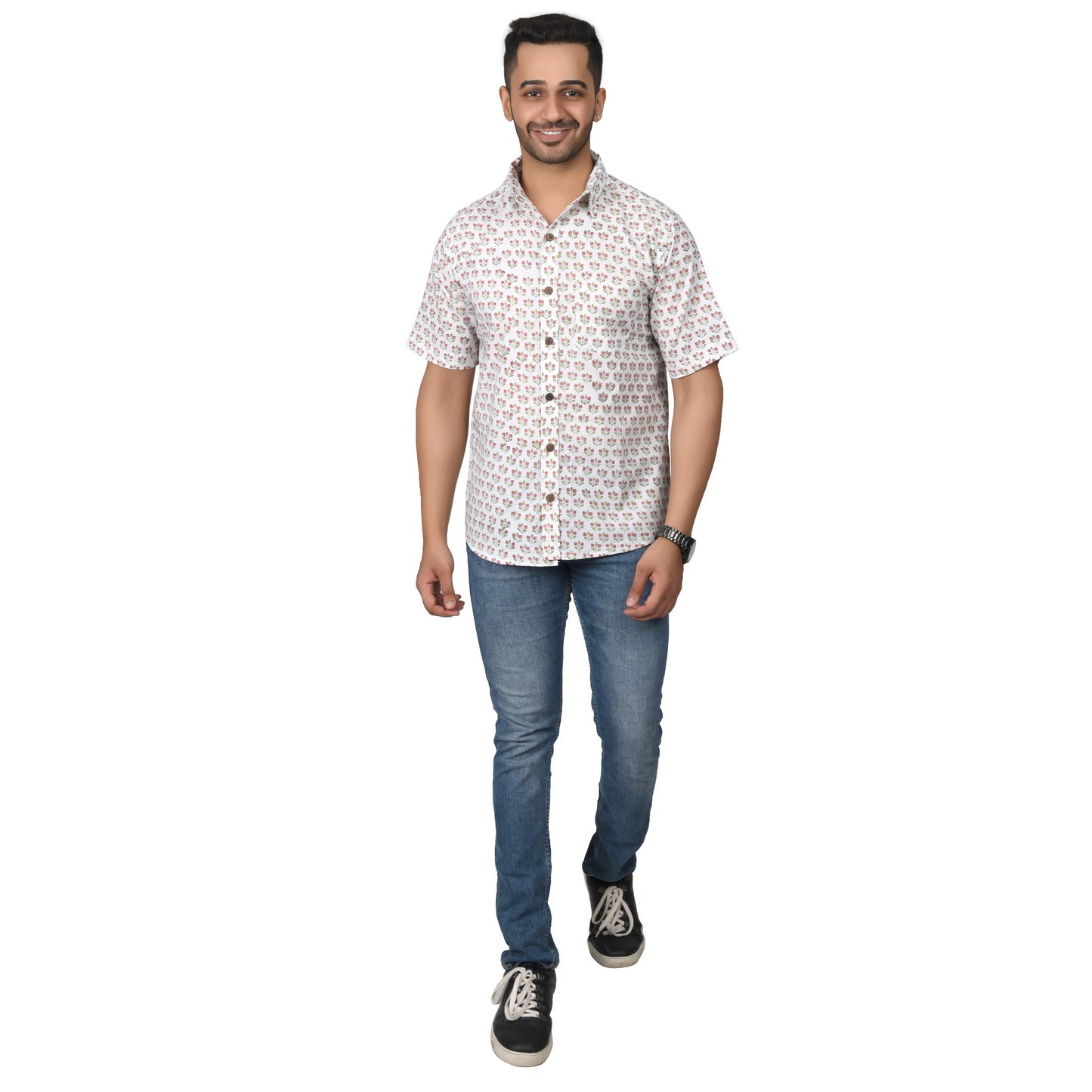 Men's Cotton Half Shirt Slim Fit Half Sleeves Traditional Block Printed Button Down Skin Friendly Cotton fabric Half Shirt