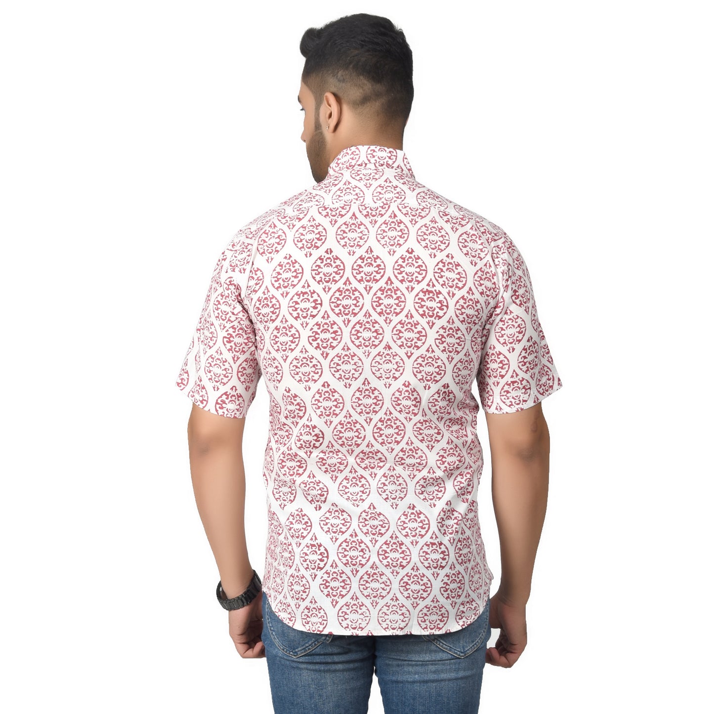Men's Cotton Half Shirt Slim Fit Half Sleeves Traditional Block Printed Button Down Skin Friendly Cotton fabric Half Shirt
