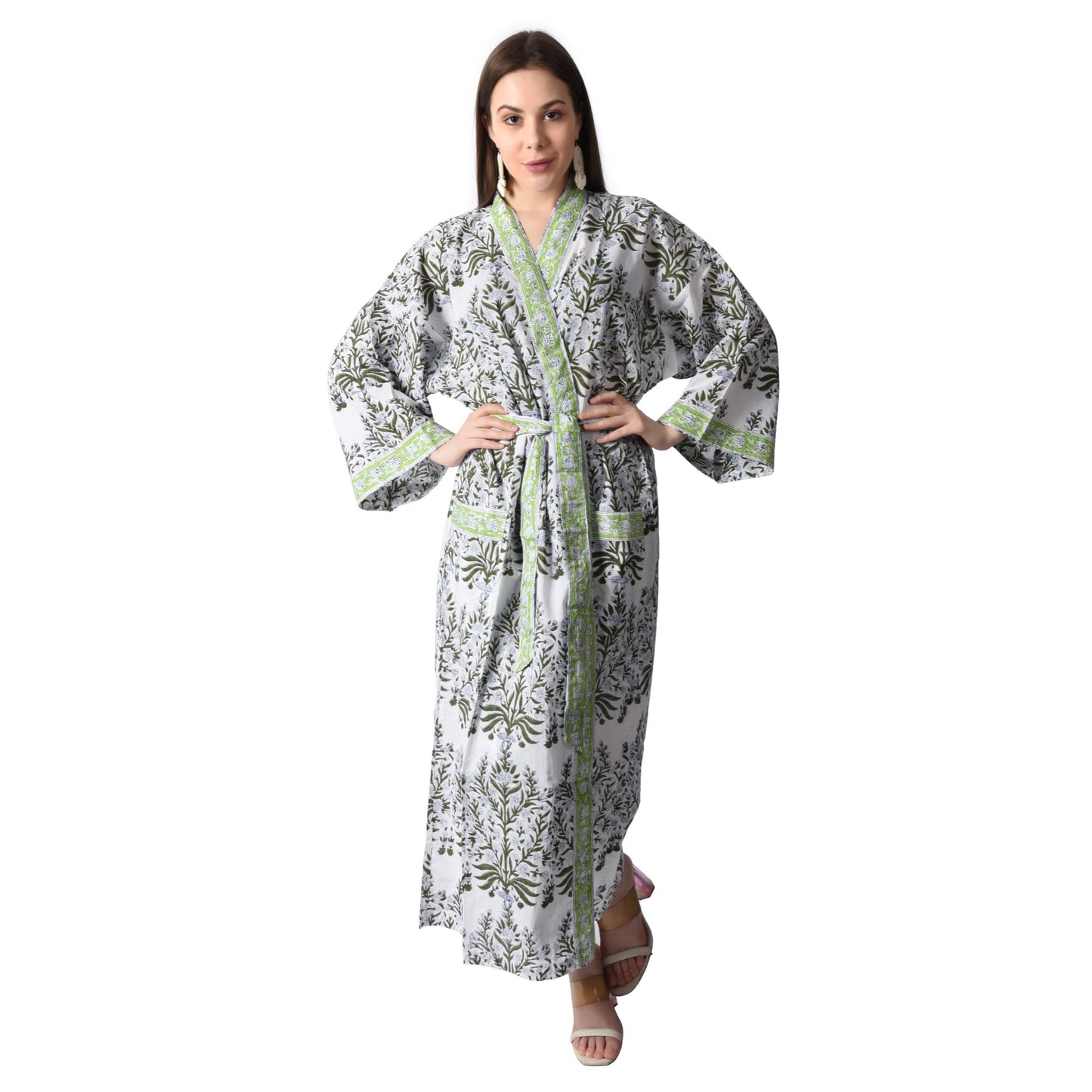 Hand Block Printed Sanganeri Jaipuri Floral Women Casual Kimono Dress Beach wear