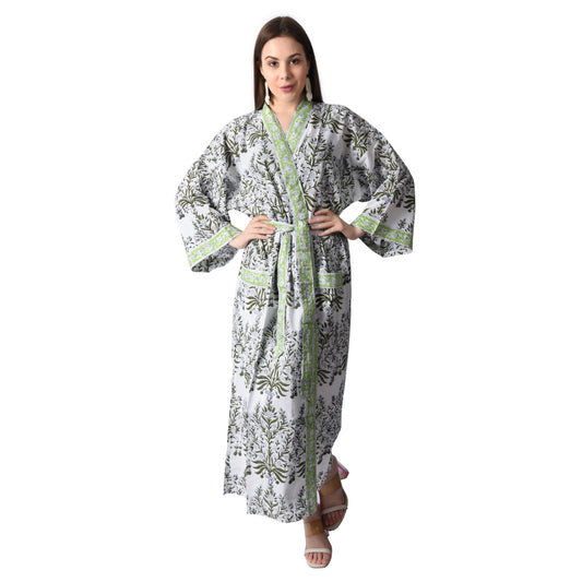 Hand Block Printed Sanganeri Jaipuri Floral Women Casual Kimono Dress Beach wear