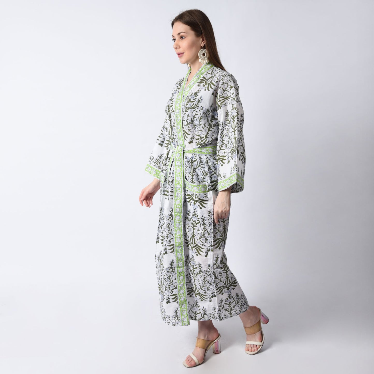 Hand Block Printed Sanganeri Jaipuri Floral Women Casual Kimono Dress Beach wear