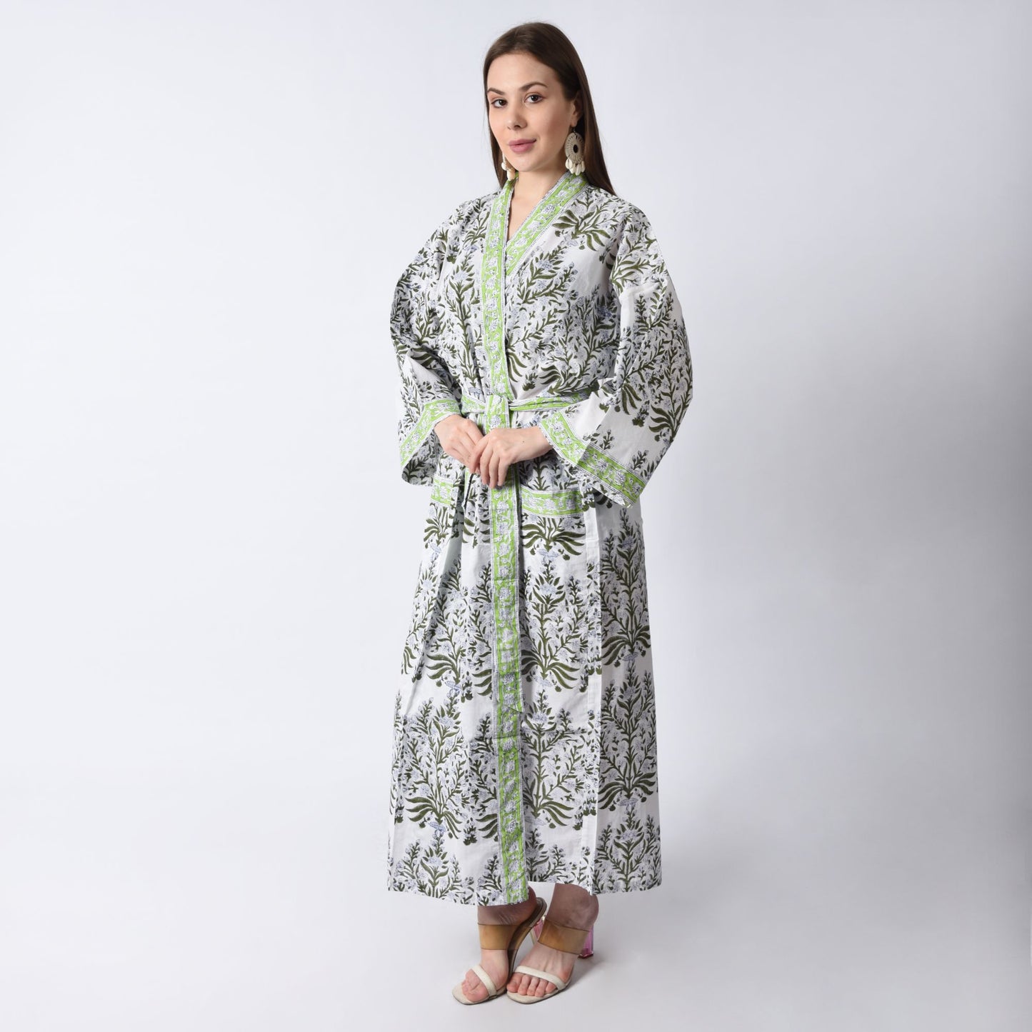 Hand Block Printed Sanganeri Jaipuri Floral Women Casual Kimono Dress Beach wear