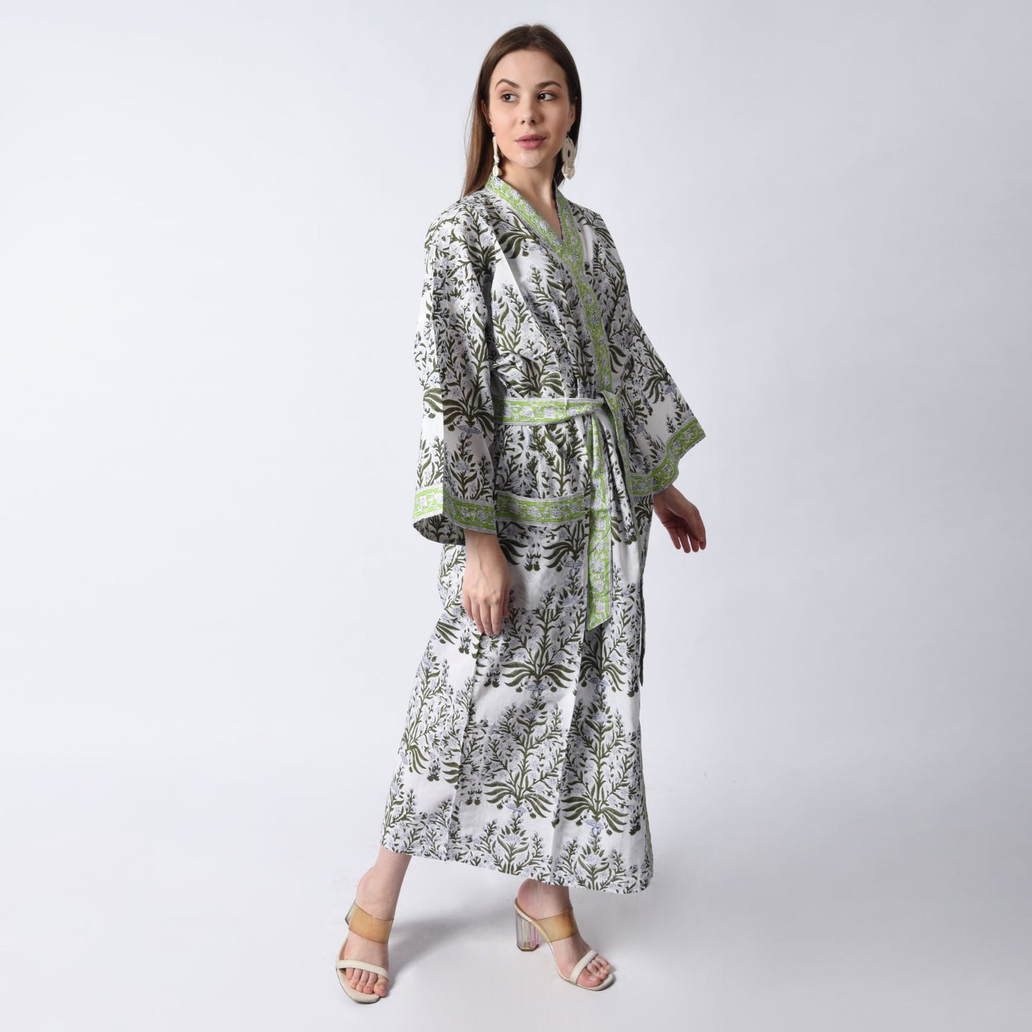 Hand Block Printed Sanganeri Jaipuri Floral Women Casual Kimono Dress Beach wear