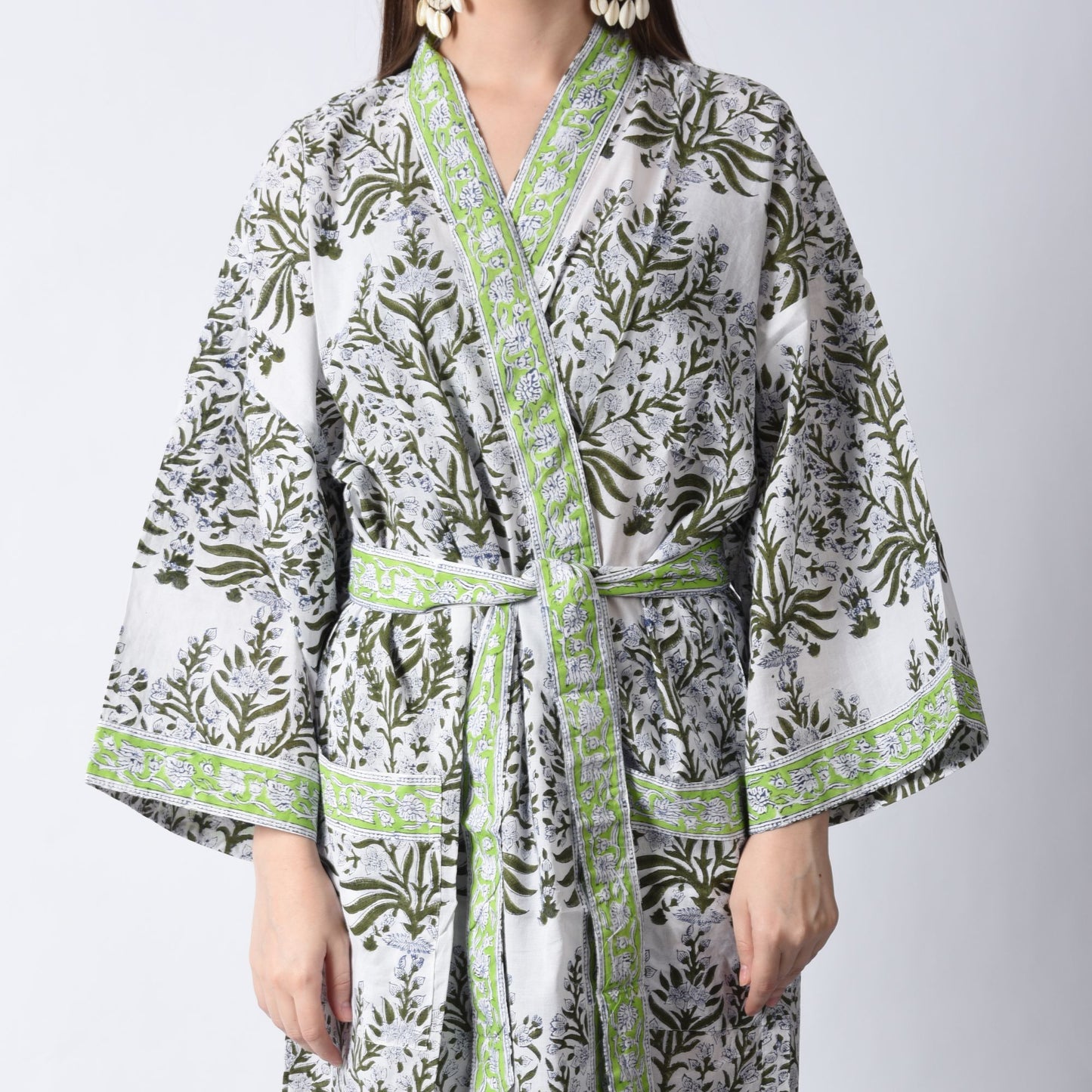 Hand Block Printed Sanganeri Jaipuri Floral Women Casual Kimono Dress Beach wear