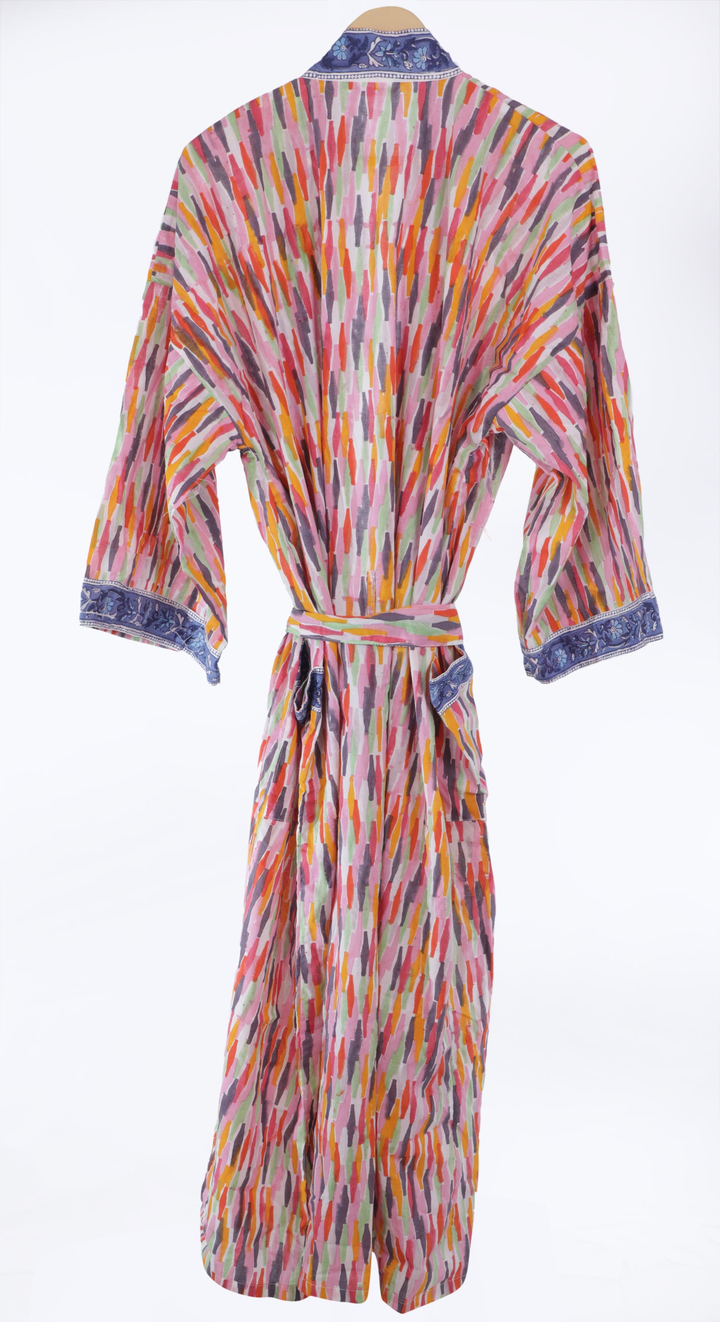 Hand Block Printed Sanganeri Jaipuri Floral Women Casual Kimono Dress Beach wear sleepwear belted dress