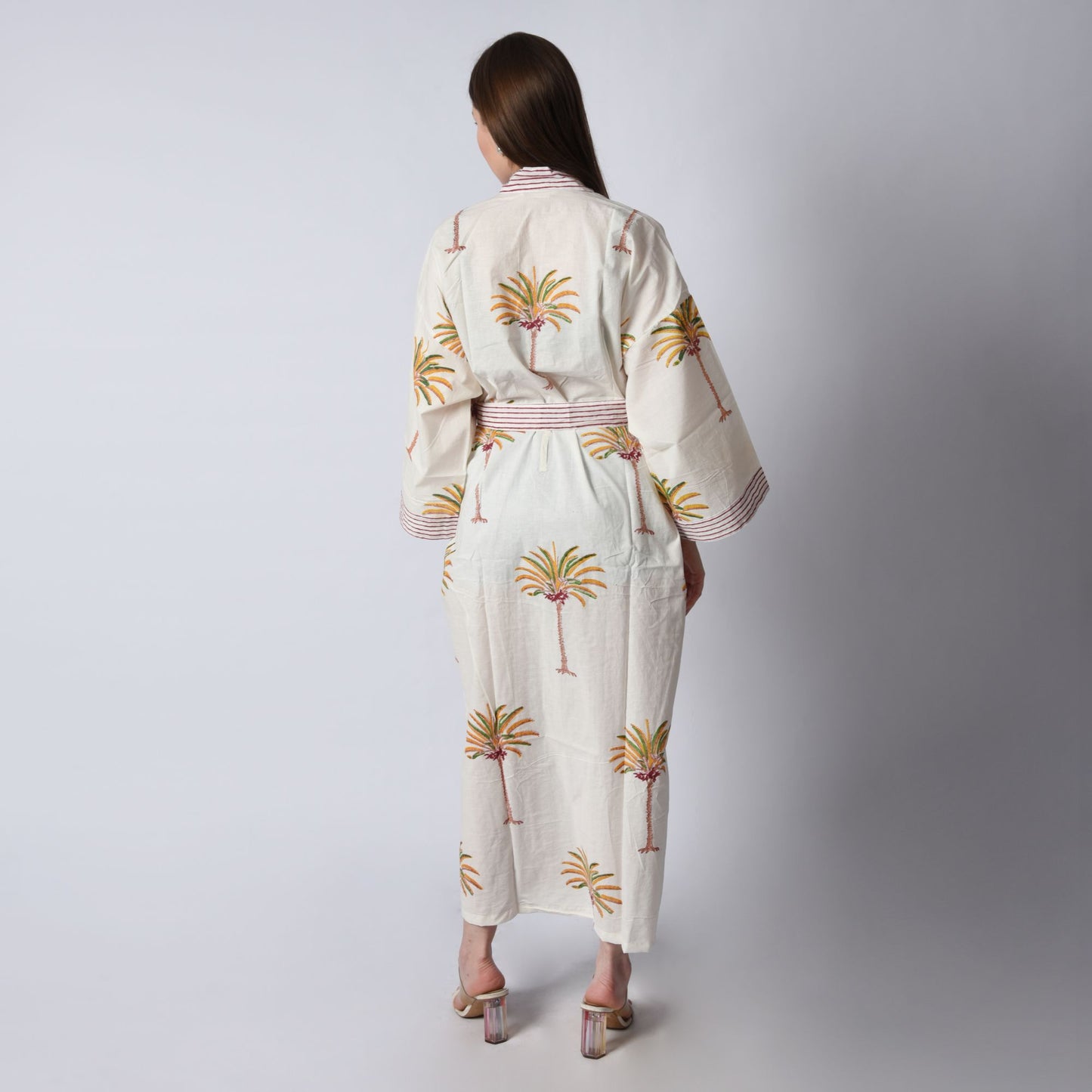 Hand Block Printed Sanganeri Jaipuri Floral Women Casual Kimono Dress Beach wear sleepwear belted dress