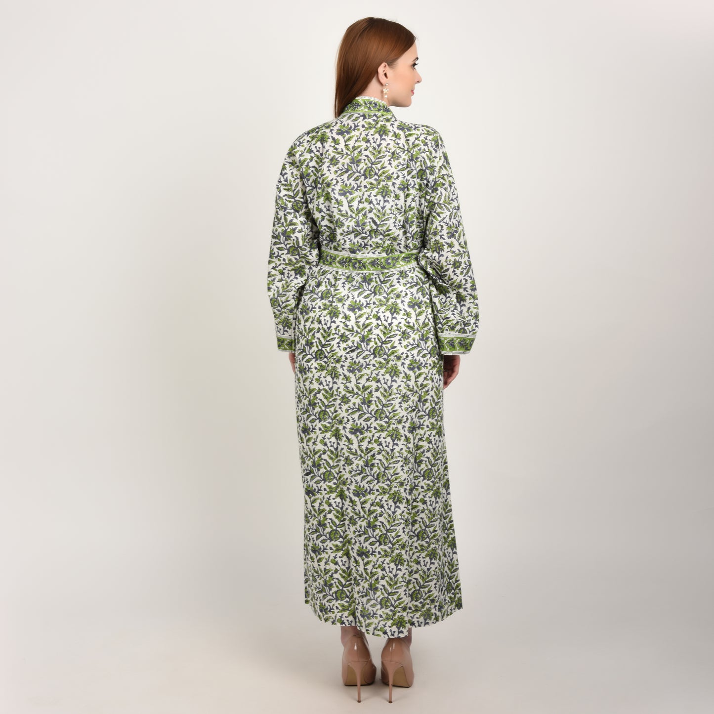 Hand Block Printed Sanganeri Jaipuri Floral Women Casual Kimono Dress Beach wear sleepwear belted dress