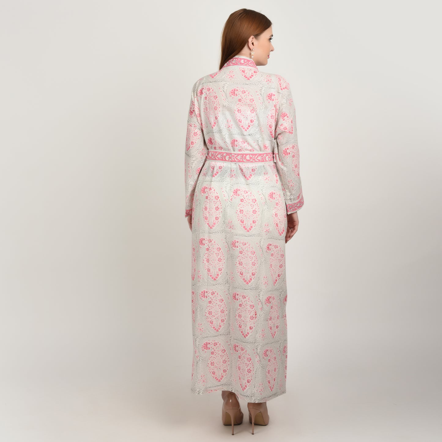 Hand Block Printed Sanganeri Jaipuri Floral Women Casual Kimono Dress Beach wear sleepwear belted dress