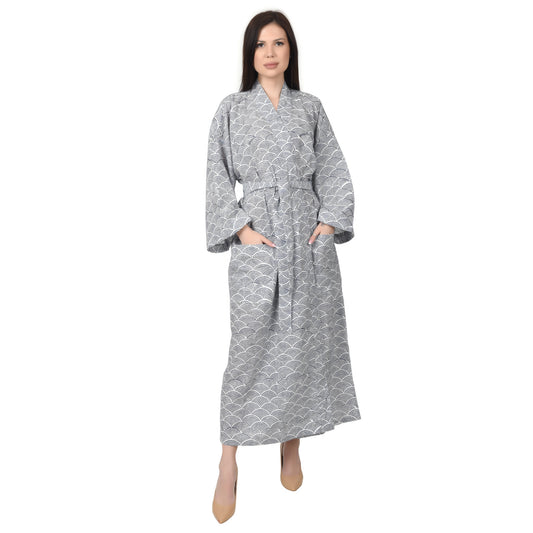 Hand Block Printed Sanganeri Jaipuri Floral Women Casual Kimono Dress Beach wear sleepwear belted dress