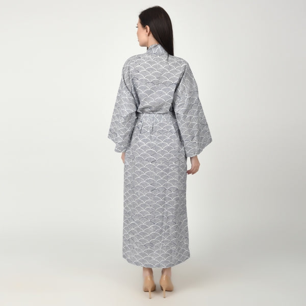 Hand Block Printed Sanganeri Jaipuri Floral Women Casual Kimono Dress Beach wear sleepwear belted dress