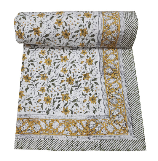 Handmade Cotton Kantha Bedspread Quilt Handmade Throw Blanket Gudari Traditional block Printed