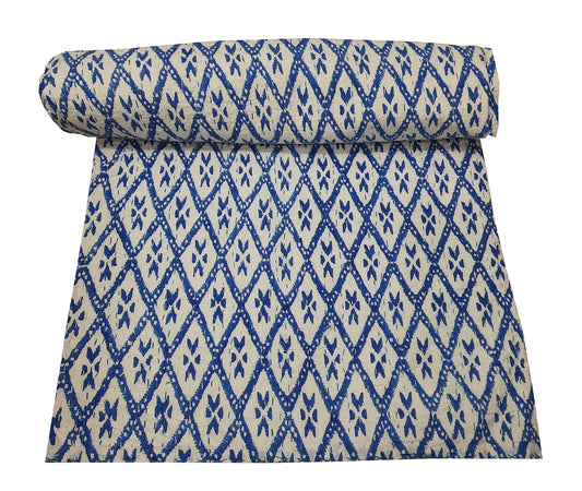 Handmade Cotton Kantha Bedspread Quilt Handmade Throw Blanket Gudari Traditional block Printed