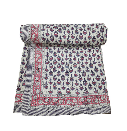 Handmade Cotton Kantha Bedspread Quilt Handmade Throw Blanket Gudari Traditional block Printed