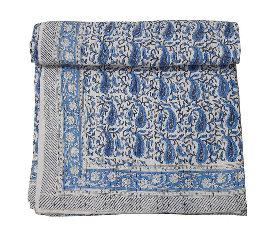 Handmade Cotton Kantha Bedspread Quilt Handmade Throw Blanket Gudari Traditional block Printed