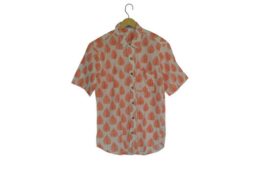 Men's Cotton Half Shirt Slim Fit Half Sleeves Traditional Block Printed Button Down Skin Friendly Cotton fabric Half Shirt