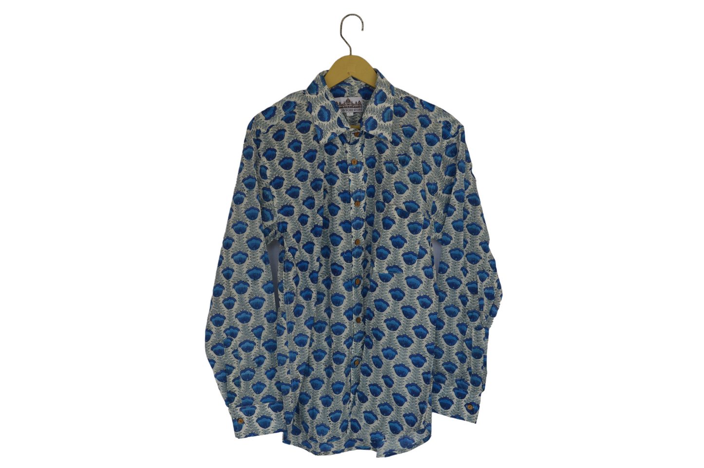Men's Cotton Shirt Slim Fit Full Sleeves Traditional Block Printed Button Down Skin Friendly Cotton fabric Shirt
